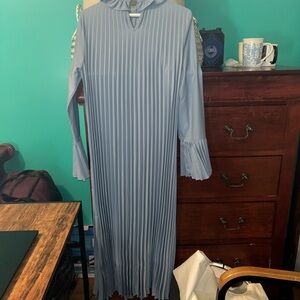 SHEIN Light Blue Pleated Long Sleeve Dress